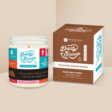 Load image into Gallery viewer, Chocolate Peanut Butter soy candle in a 9 oz glass jar with packaging box, from the Daily Scoop Collection by Angela Rose Studios. An officially licensed product, made in collaboration with the Wisconsin Union.