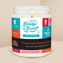Load image into Gallery viewer, Chocolate Peanut Butter soy candle in a 9 oz glass jar, from the Daily Scoop Collection by Angela Rose Studios. An officially licensed product, made in collaboration with the Wisconsin Union.