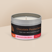 Load image into Gallery viewer, Chocolate Peanut Butter soy candle in a 8 oz travel tin, from the Daily Scoop Collection by Angela Rose Studios. An officially licensed product, made in collaboration with the Wisconsin Union.