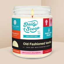 Load image into Gallery viewer, Old Fashioned Vanilla soy candle in a 9 oz glass jar, from the Daily Scoop Collection by Angela Rose Studios. An officially licensed product, made in collaboration with the Wisconsin Union.