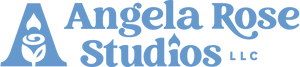 Logo of Angela Rose Studios, LLC with the brandmark in a blue color scheme and text on two lines.
