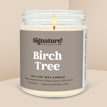 Load image into Gallery viewer, Birch Tree soy candle in a 9 oz glass jar, from the Signature Collection by Angela Rose Studios.