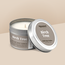 Load image into Gallery viewer, Birch Tree soy candle in a 4 oz travel tin, from the Signature Collection by Angela Rose Studios.