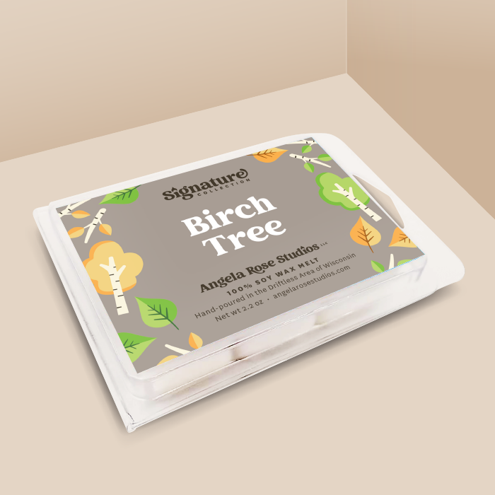Birch Tree soy wax melt with 6 cubes, from the Signature Collection by Angela Rose Studios.