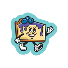 Load image into Gallery viewer, Cartoon slice of blueberry pie with a face and arms on a white background