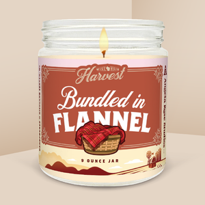 Bundled in Flannel soy candle in a 9 oz glass jar, from the Wisconsin Harvest Collection by Angela Rose Studios.