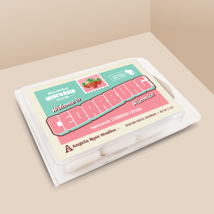 Cedarburg soy wax melt with 6 cubes, from the Wanderlust Wisconsin Collection by Angela Rose Studios.