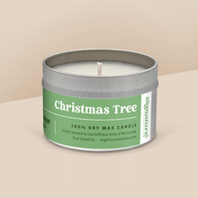 Load image into Gallery viewer, Christmas Tree soy candle in a 8 oz travel tin, from the Signature Collection by Angela Rose Studios.
