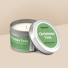 Load image into Gallery viewer, Christmas Tree soy candle in a 4 oz travel tin, from the Signature Collection by Angela Rose Studios.