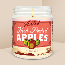 Load image into Gallery viewer, Fresh Picked Apples soy candle in a 9 oz glass jar, from the Wisconsin Harvest Collection by Angela Rose Studios.