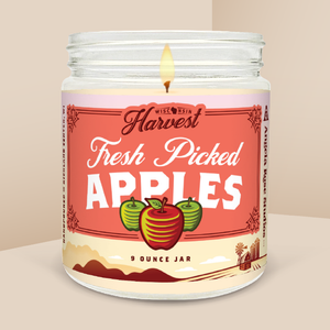 Fresh Picked Apples soy candle in a 9 oz glass jar, from the Wisconsin Harvest Collection by Angela Rose Studios.
