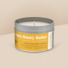 Load image into Gallery viewer, Golden Honey Butter soy candle in a 8 oz travel tin, from the Signature Collection by Angela Rose Studios.