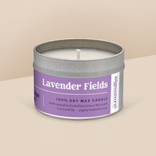 Load image into Gallery viewer, Lavender Fields soy candle in a 8 oz travel tin, from the Signature Collection by Angela Rose Studios.