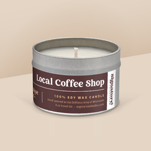 Load image into Gallery viewer, Local Coffee Shop soy candle in a 8 oz travel tin, from the Signature Collection by Angela Rose Studios.