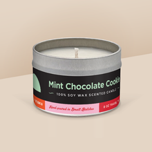 Load image into Gallery viewer, Mint Chocolate Cookie soy candle in a 8 oz travel tin, from the Daily Scoop Collection by Angela Rose Studios. An officially licensed product, made in collaboration with the Wisconsin Union.