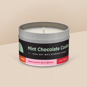 Mint Chocolate Cookie soy candle in a 8 oz travel tin, from the Daily Scoop Collection by Angela Rose Studios. An officially licensed product, made in collaboration with the Wisconsin Union.