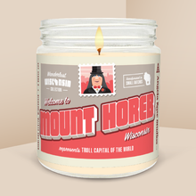 Load image into Gallery viewer, Mount Horeb soy candle in a 9 oz glass jar, from the Wanderlust Wisconsin Collection by Angela Rose Studios.