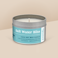 Load image into Gallery viewer, Salt Water Bliss soy candle in a 8 oz travel tin, from the Signature Collection by Angela Rose Studios.