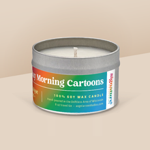 Load image into Gallery viewer, Saturday Morning Cartoons soy candle in a 8 oz travel tin, from the Signature Collection by Angela Rose Studios.