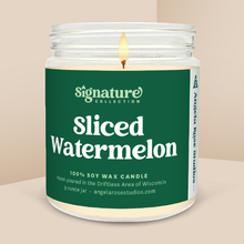 Load image into Gallery viewer, Sliced Watermelon soy candle in a 9 oz glass jar, from the Signature Collection by Angela Rose Studios.