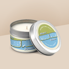 Load image into Gallery viewer, Stevens Point soy candle in a 4 oz travel tin, from the Wanderlust Wisconsin Collection by Angela Rose Studios.