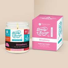 Load image into Gallery viewer, Strawberry soy candle in a 9 oz glass jar with packaging box, from the Daily Scoop Collection by Angela Rose Studios. An officially licensed product, made in collaboration with the Wisconsin Union.
