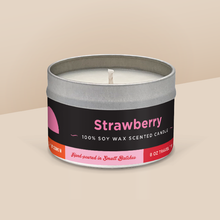Load image into Gallery viewer, Strawberry soy candle in a 8 oz travel tin, from the Daily Scoop Collection by Angela Rose Studios. An officially licensed product, made in collaboration with the Wisconsin Union.