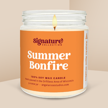 Load image into Gallery viewer, Summer Bonfire soy candle in a 9 oz glass jar, from the Signature Collection by Angela Rose Studios.