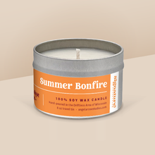 Load image into Gallery viewer, Summer Bonfire soy candle in a 8 oz travel tin, from the Signature Collection by Angela Rose Studios.