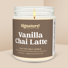 Load image into Gallery viewer, Vanilla Chai Latte soy candle in a 9 oz glass jar, from the Signature Collection by Angela Rose Studios.