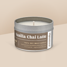 Load image into Gallery viewer, Vanilla Chai Latte soy candle in a 8 oz travel tin, from the Signature Collection by Angela Rose Studios.
