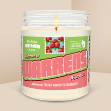 Load image into Gallery viewer, Warrens soy candle in a 9 oz glass jar, from the Wanderlust Wisconsin Collection by Angela Rose Studios.
